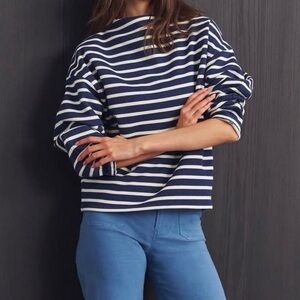 J. Crew Striped Navy and White Mockneck fleece sweatshirt